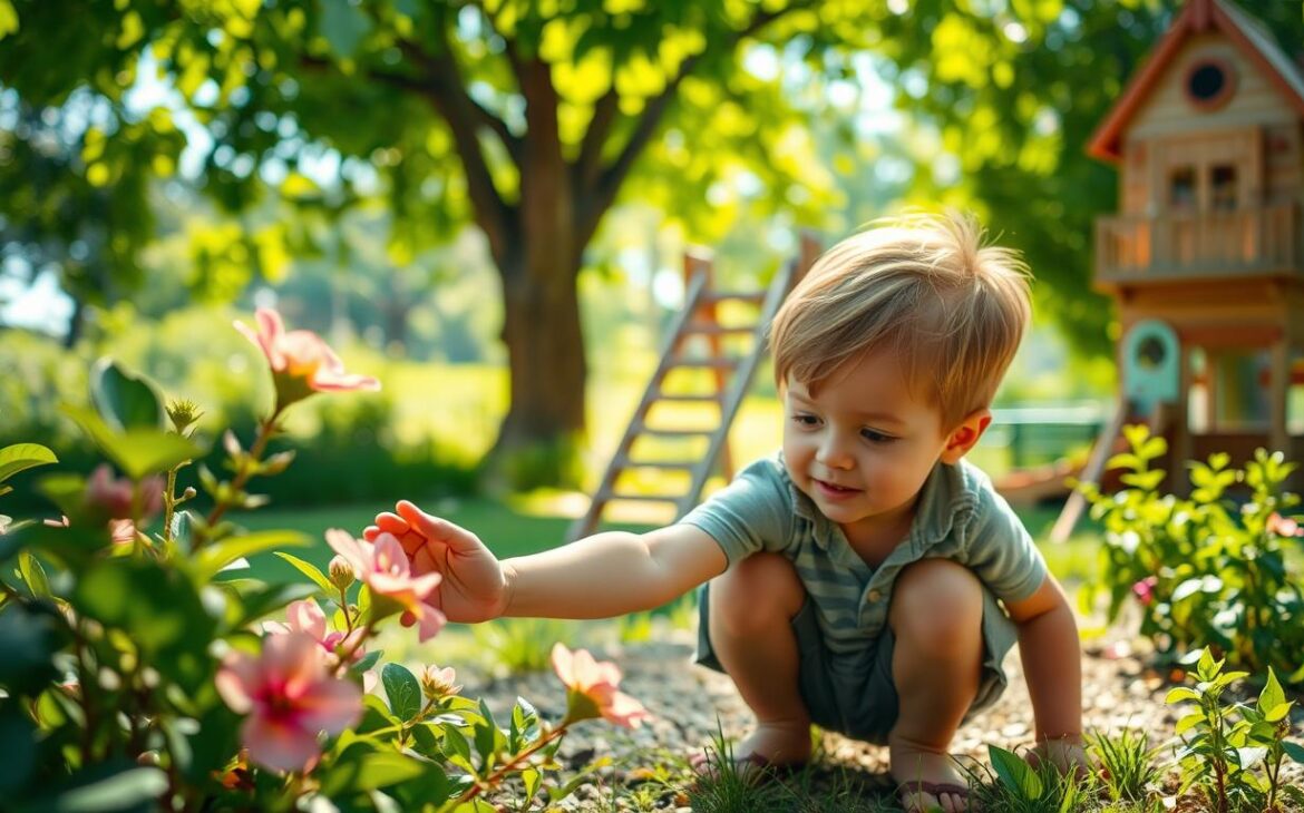 Child exploring a playful outdoor space with wonder