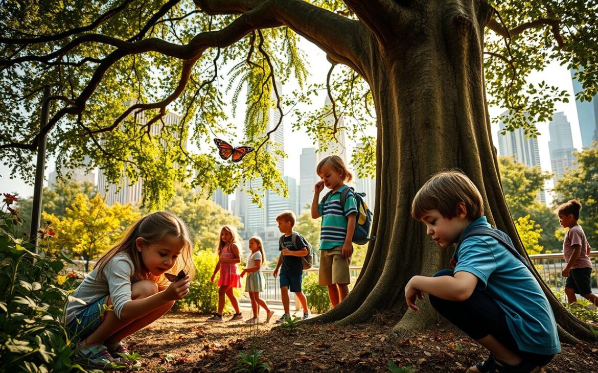 children in urban environments exploring nature